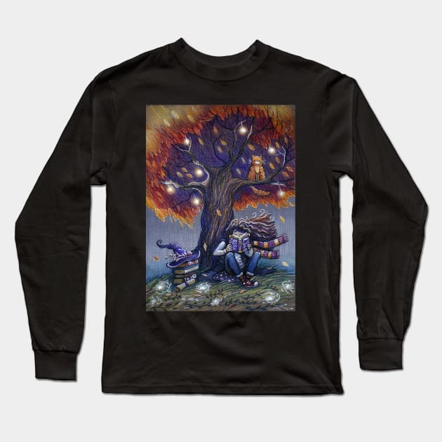 Young witch reading magic book Long Sleeve T-Shirt by illustore